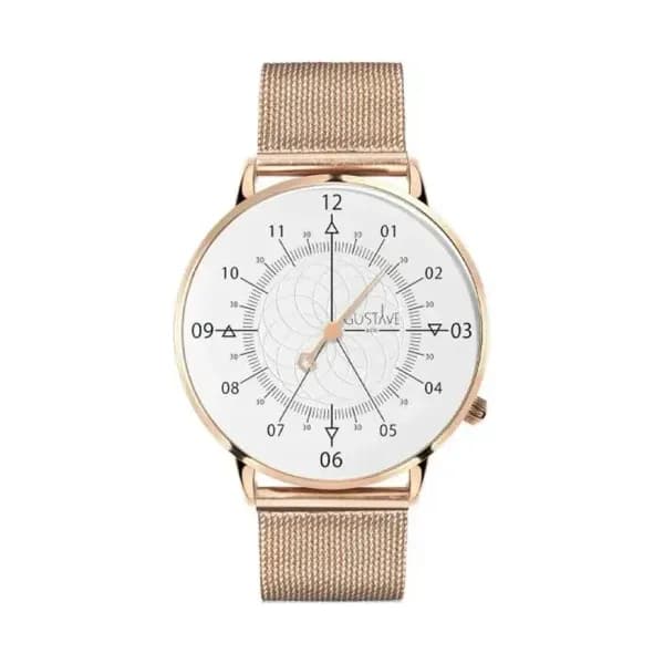 Gustave & Cie Montre 12H Louis Or Rose & Blanc Milanais Or Rose 40mm