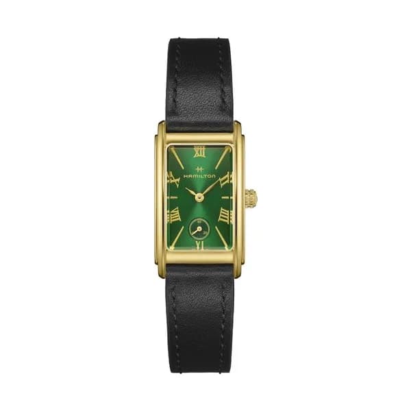 Hamilton Montre Hamilton American Classic Ardmore PVD Or Jaune quartz cadran vert bracelet cuir noir 18,7 x 27 mm