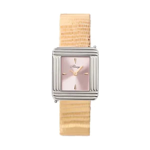 Poiray Montre Poiray Ma Première Acier Cadran Rose Bracelet Chèvre Doré