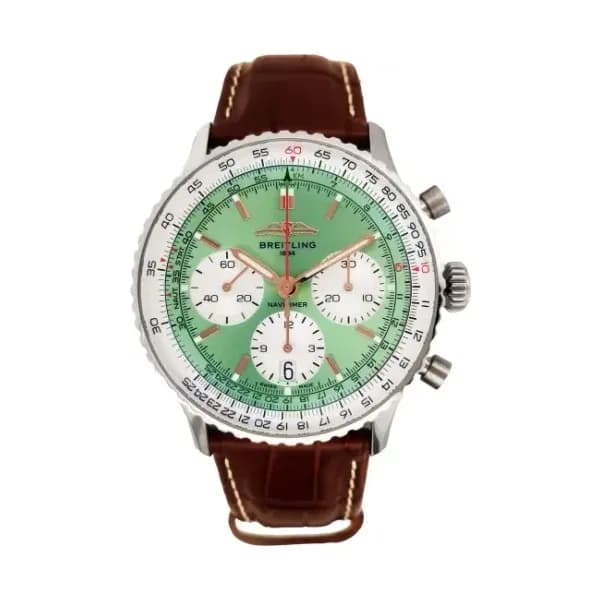Daniel Gérard Montre Occasion Breitling Navitimer B01 Chronograph 41 Cadran Vert Bracelet Alligator