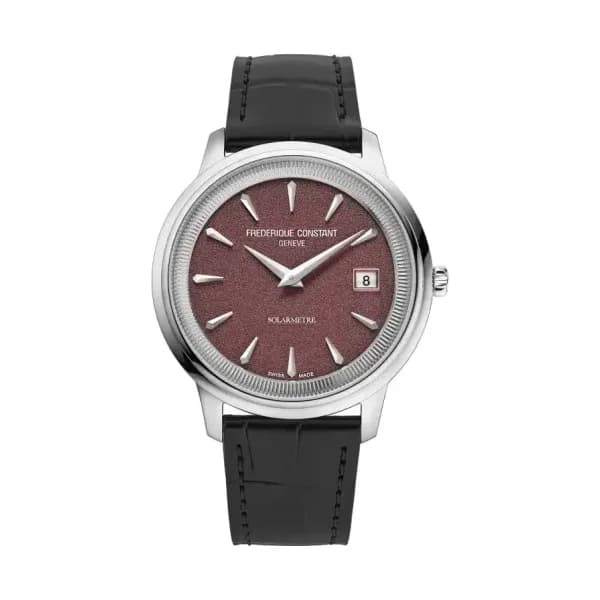 Frédérique Constant Montre Frédérique Constant Classics Moneta Solarmetre Quartz Solaire Cadran Rouge Bracelet Cuir - FC-120BRG3S6
