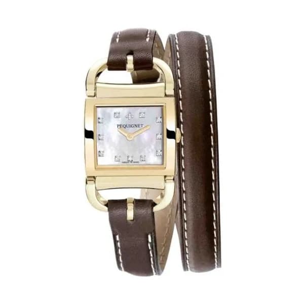 Pequignet E. Montre Pequignet Attellage Quartz - Cadran Nacre Blanc - Bracelet Marron Clair - 5895508CD-DTC