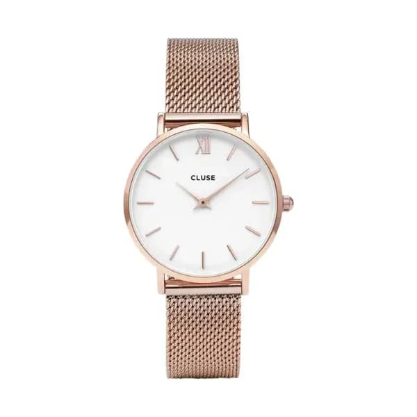 Cluse Minuit Watch Mesh, White, Rose Gold Colour