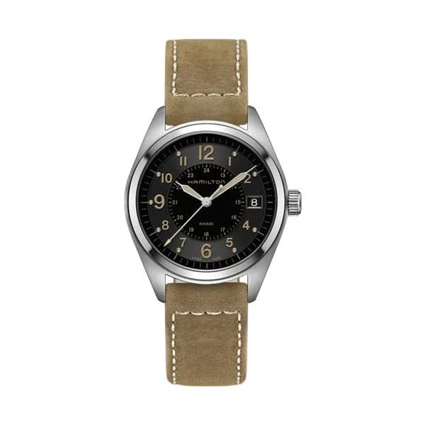 Hamilton Montre Hamilton Khaki Field cadran noir bracelet nubuck sable 40 mm