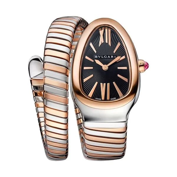 Bulgari Montre Bulgari Serpenti Tubogas S quartz cadran noir bracelet acier et or rose 35 mm