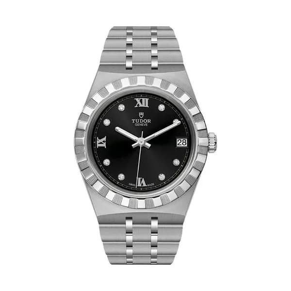 Tudor Montre Tudor Royal automatique index diamants cadran noir bracelet acier 34 mm