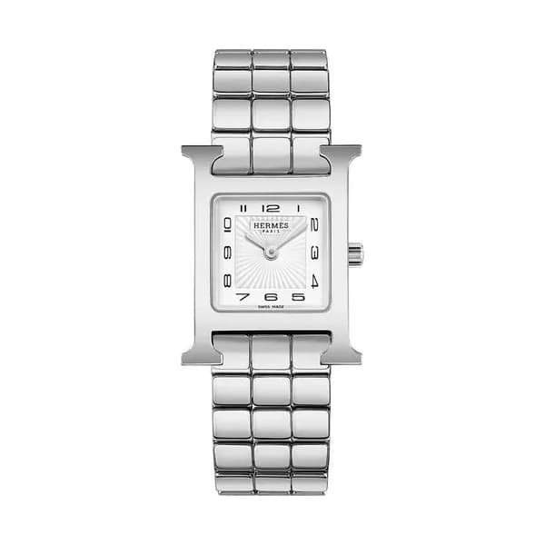 Hermès Montre HERMÈS Heure H Petit Modèle quartz cadran blanc bracelet acier 25 mm