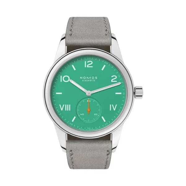 Nomos Montre Nomos Club Campus Electric Green mécanique cadran vert bracelet cuir gris 36 mm