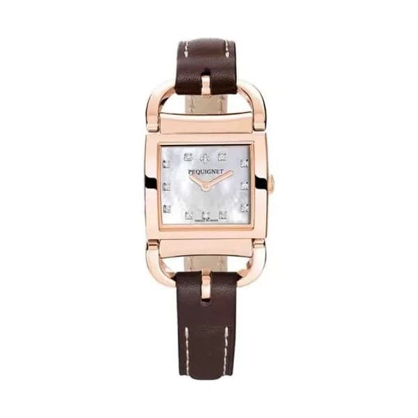Pequignet E. Montre Pequignet Attellage Quartz - Cadran Nacre Blanc - Bracelet Marron Foncé - 5896508CD