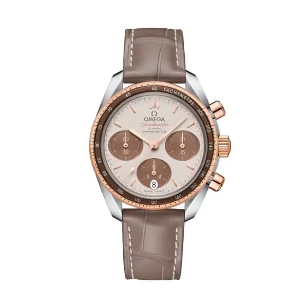 Omega Speedmaster 38 mm, acier - or « Sedna™ » sur bracelet en cuir