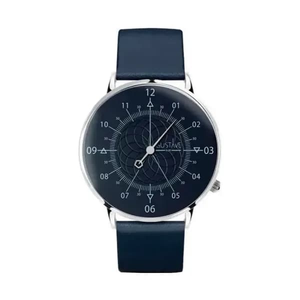 Gustave & Cie Montre 12h Louis Argent & Bleu Cuir Bleu Océan 40mm