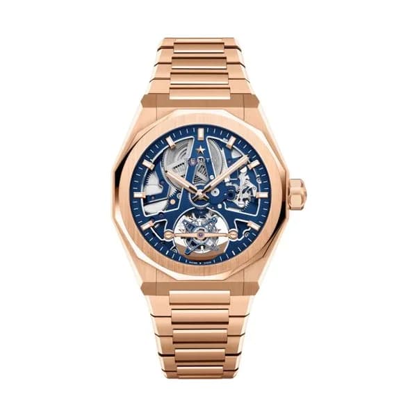 Zenith Montre Zenith Defy Skyline Tourbillon El-Primero Or Rose automatique cadran bleu bracelet or rose 41 mm