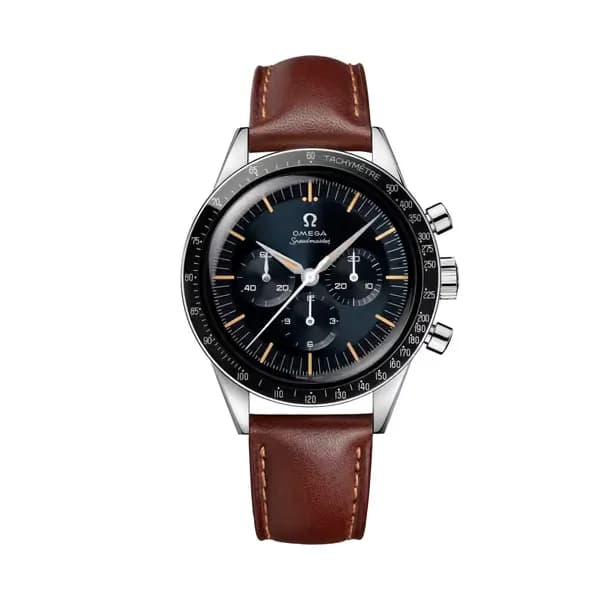 Omega Speedmaster 39,7 mm, acier sur bracelet en cuir