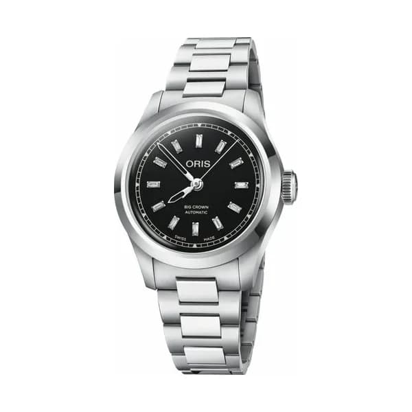 Oris Montre Oris Big Crown automatique cadran noir diamants bracelet acier 34 mm