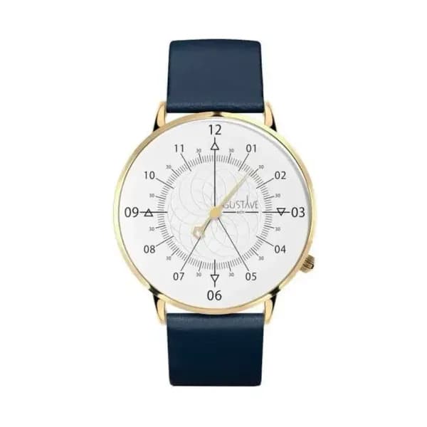 Gustave & Cie Montre 12H Louis Or & Blanc Cuir Bleu Océan 40mm