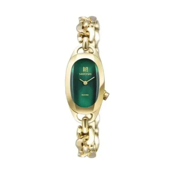 March LA.B Montre MARCH LA.B Oblongue PVD Gold Emerald Gourmette Gold