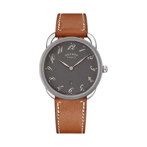 Hermès Montre HERMÈS Arceau 78 Grand Modèle quartz cadran anthracite bracelet cuir marron 40 mm