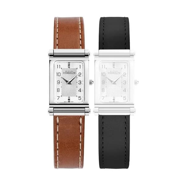 Michel Herbelin Montre Michel Herbelin Coffret Antarès quartz cadran blanc bracelet cuir brun et noir
