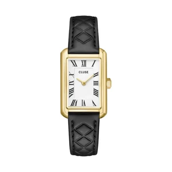 Cluse Belisenna Watch Leather, Black Quilted, Gold Colour