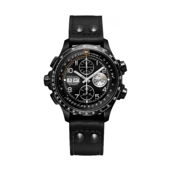 Hamilton Montre Hamilton Khaki Aviation X-Wind Auto Chrono Cadran Noir Bracelet Cuir 45 mm