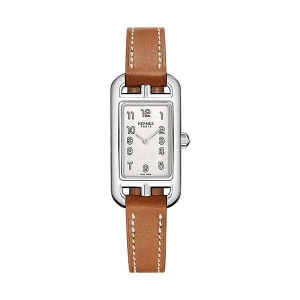 Hermès Montre HERMÈS Nantucket Petit Modèle quartz cadran argenté opalin bracelet cuir Barénia 29 mm