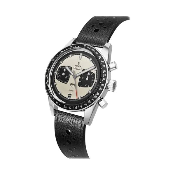 Yema Montre Yema Rallygraf Meca-Quartz cadran crème bracelet cuir noir 39 mm