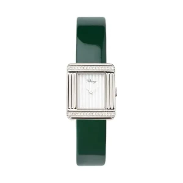 Poiray Montre Poiray Ma Première Mini Acier Serti Diamants Bracelet Veau Vernis Vert