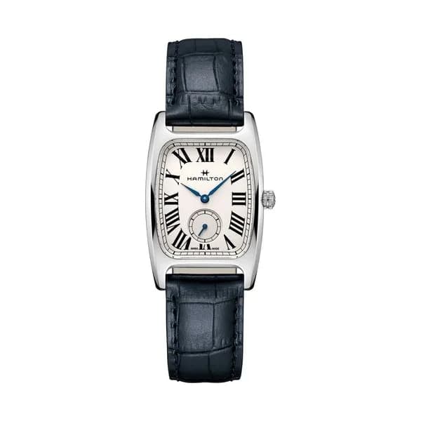 Hamilton Montre Hamilton American Classic Boulton Small Second M quartz cadran vert bracelet cuir veau bleu 27,3 x 31,1 mm