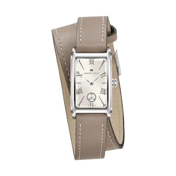Hamilton Montre Hamilton American Classic Ardmore quartz cadran argenté bracelet double tour cuir taupe 18,7 x 27 mm