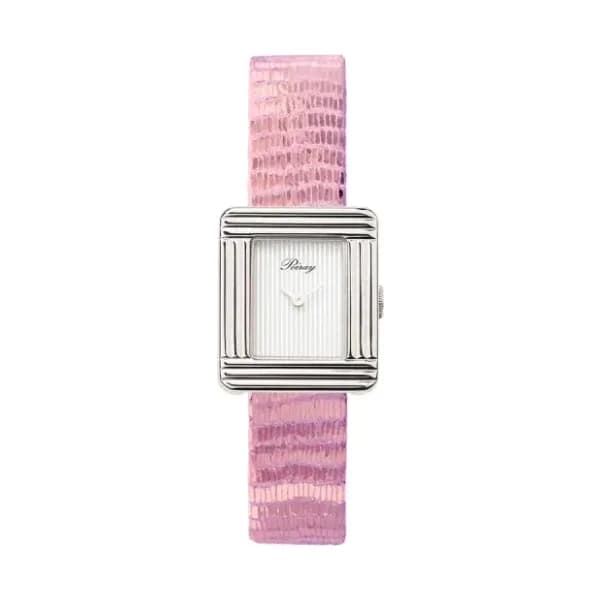 Poiray Montre Poiray Ma Première Mini Acier Cadran Ligné Bracelet Chèvre Rose