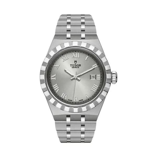 Tudor Montre Tudor Royal automatique index chiffres romains cadran argenté bracelet acier 28 mm
