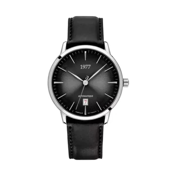 1977 Montre EDMOND noir argenté cuir 1977P01133