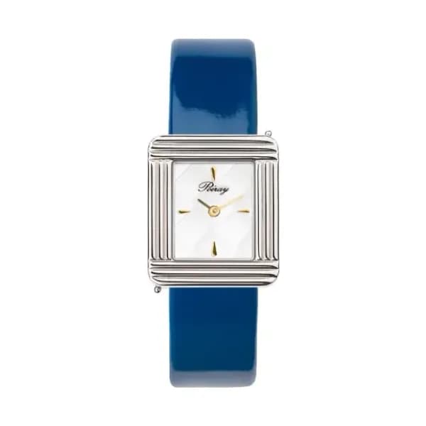 Poiray Montre Poiray Ma Première Cadran Blanc Texturé Bracelet Veau Vernis Bleu