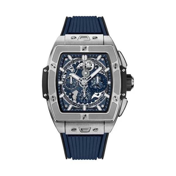 Hublot Montre Hublot Spirit of Big Bang Titanium Blue automatique cadran squelette bracelet caoutchouc bleu 42 mm