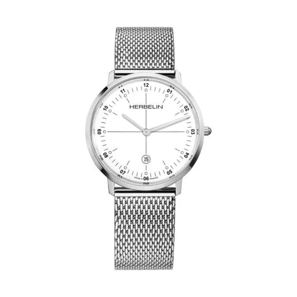 Michel Herbelin Montre Michel Herbelin City quartz cadran blanc bracelet acier maille milanaise 38,70 mm