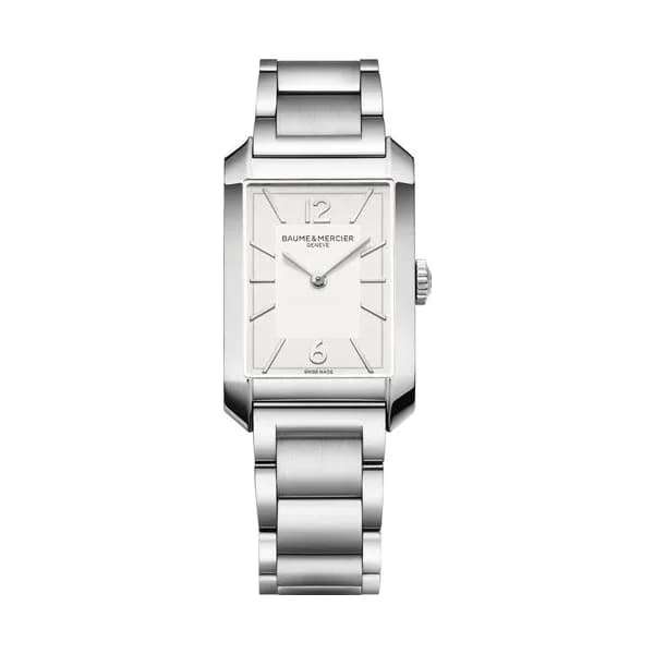 Baume & Mercier Montre Baume et Mercier Hampton quartz cadran blanc bracelet acier 35 x 22 mm