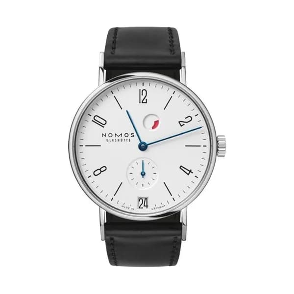 Nomos Montre NOMOS Tangente date réserve de marche mécanique bracelet cuir noir 35 mm