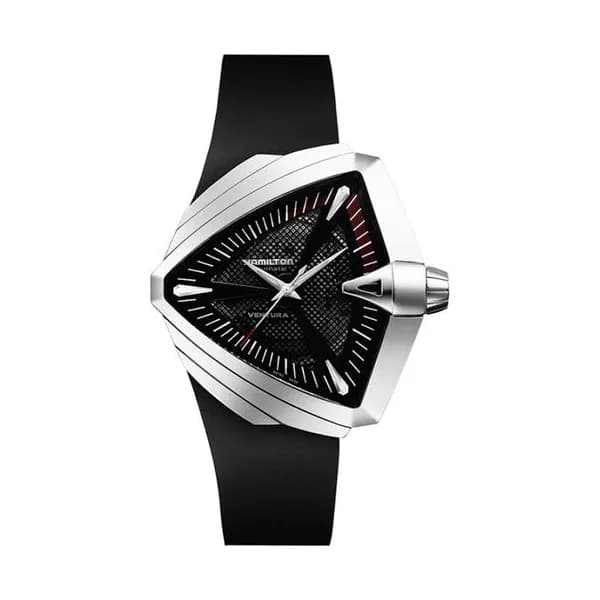 Hamilton Montre Hamilton Ventura XXL cadran grillagé noir bracelet caoutchouc noir