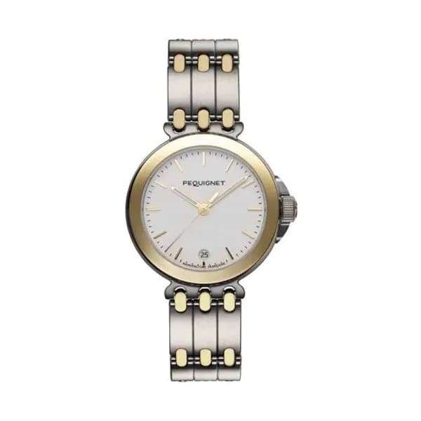 Pequignet E. Montre Pequignet Moorea - Acier & Or, Cadran Blanc & Bracelet 3 rangs 38.5mm - 4241318