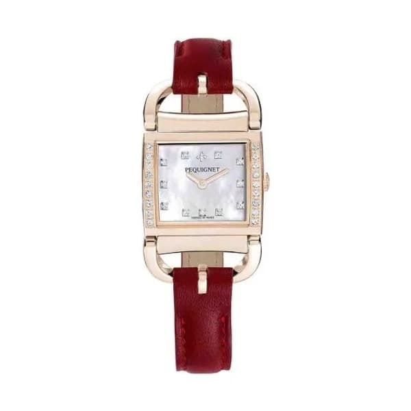 Pequignet E. Montre Pequignet Attellage Quartz - Cadran Nacre Blanc - Bracelet Rouge foncé - 5896509CD-CRF
