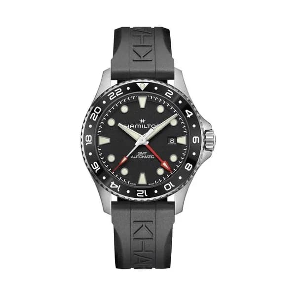 Hamilton Montre Hamilton Khaki Navy Scuba automatique GMT cadran noir bracelet caoutchouc noir 43 mm