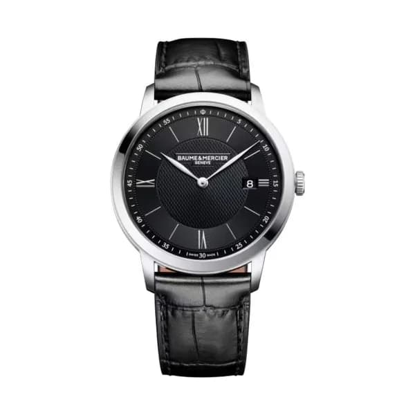 Baume & Mercier Montre Baume et Mercier Classima quartz cadran noir bracelet cuir noir 40 mm