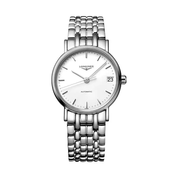 Longines Montre Longines Présence automatique cadran blanc bracelet acier 30 mm
