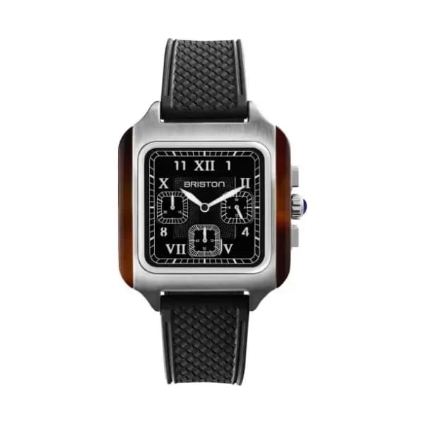 Briston Montre BRISTON Streamliner Kennedy Chrono Noir Bracelet Caoutchouc