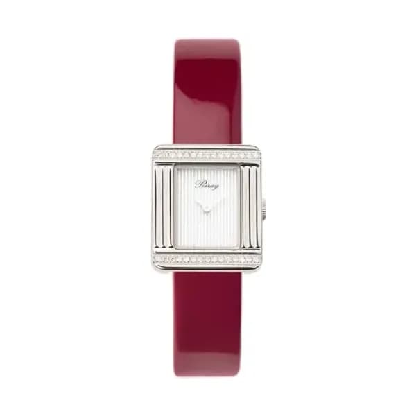 Poiray Montre Poiray Ma Première Mini Acier Serti Diamants Bracelet Veau Vernis Cerise