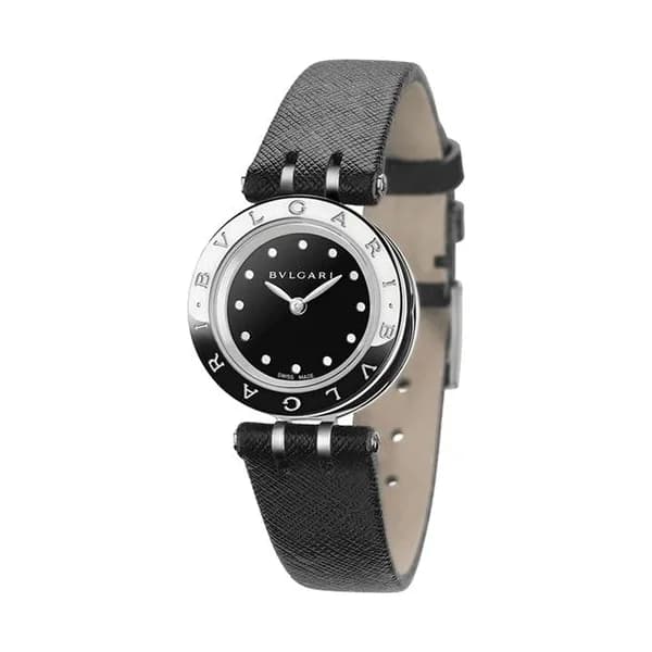 Bulgari Montre Bulgari B.Zero1 quartz cadran noir bracelet cuir noir 23 mm