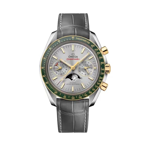 Omega Speedmaster 44,25 mm, acier - or jaune sur bracelet en cuir