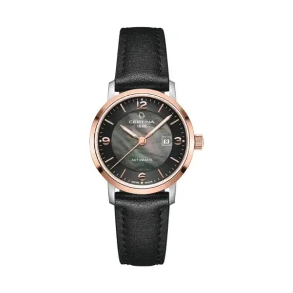 Certina Montre Certina DS Caimano Lady Automatic 29mm Automatique Cadran Nacre Bracelet Cuir Noir