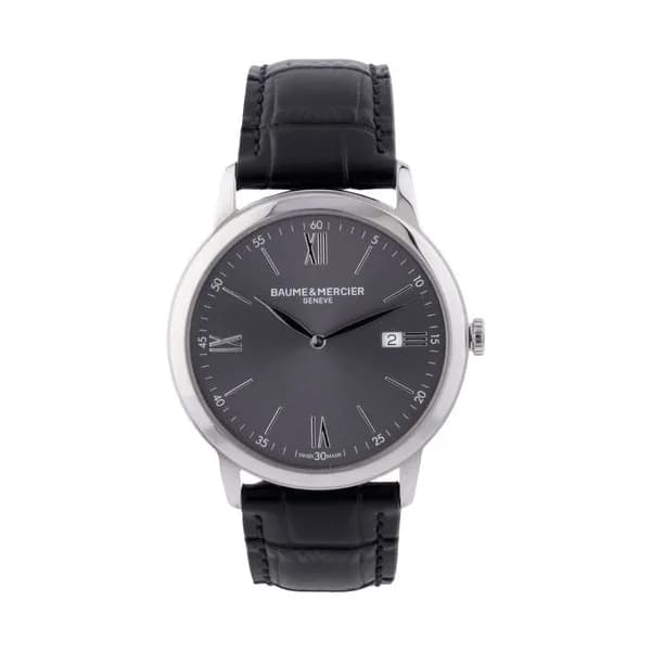 Baume & Mercier Montre Baume et Mercier Classima quartz cadran ardoise bracelet cuir veau noir 42 mm