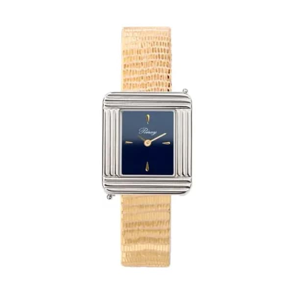 Poiray Montre Poiray Ma Première Mini Acier Cadran Bleu Bracelet Chèvre Doré